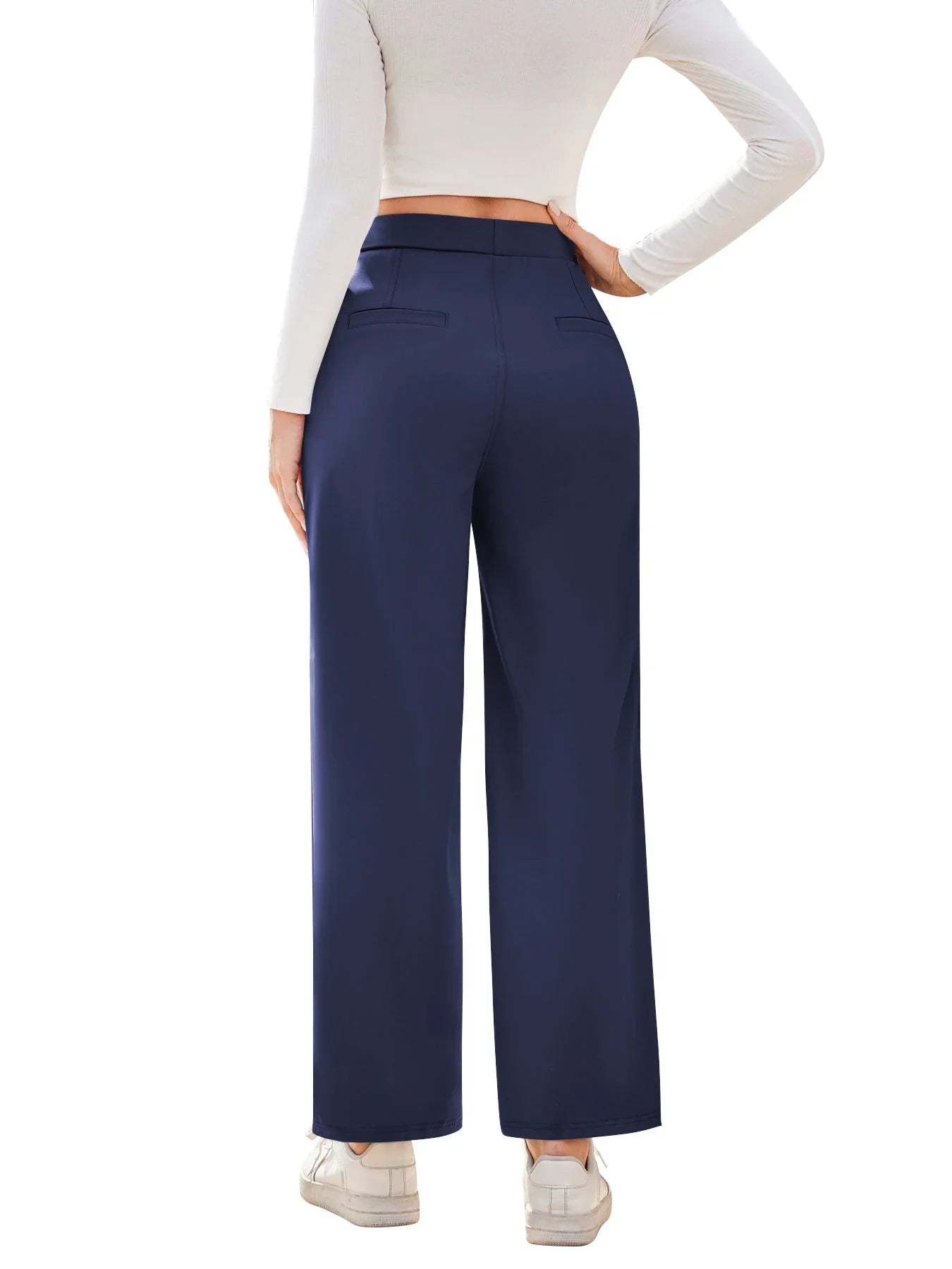 Flex High Waisted Work Pants Plicated Side Pockets Straight Leg