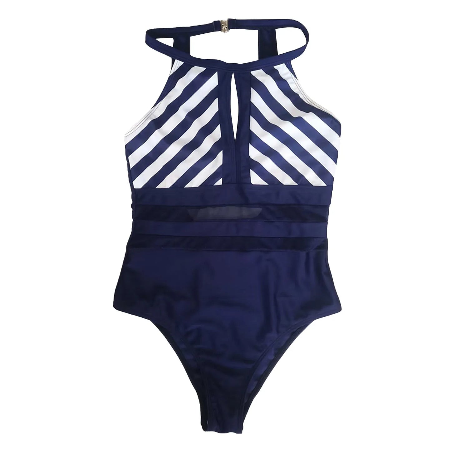 Backless One-piece Swimsuit Women Vintage Mesh Splicing