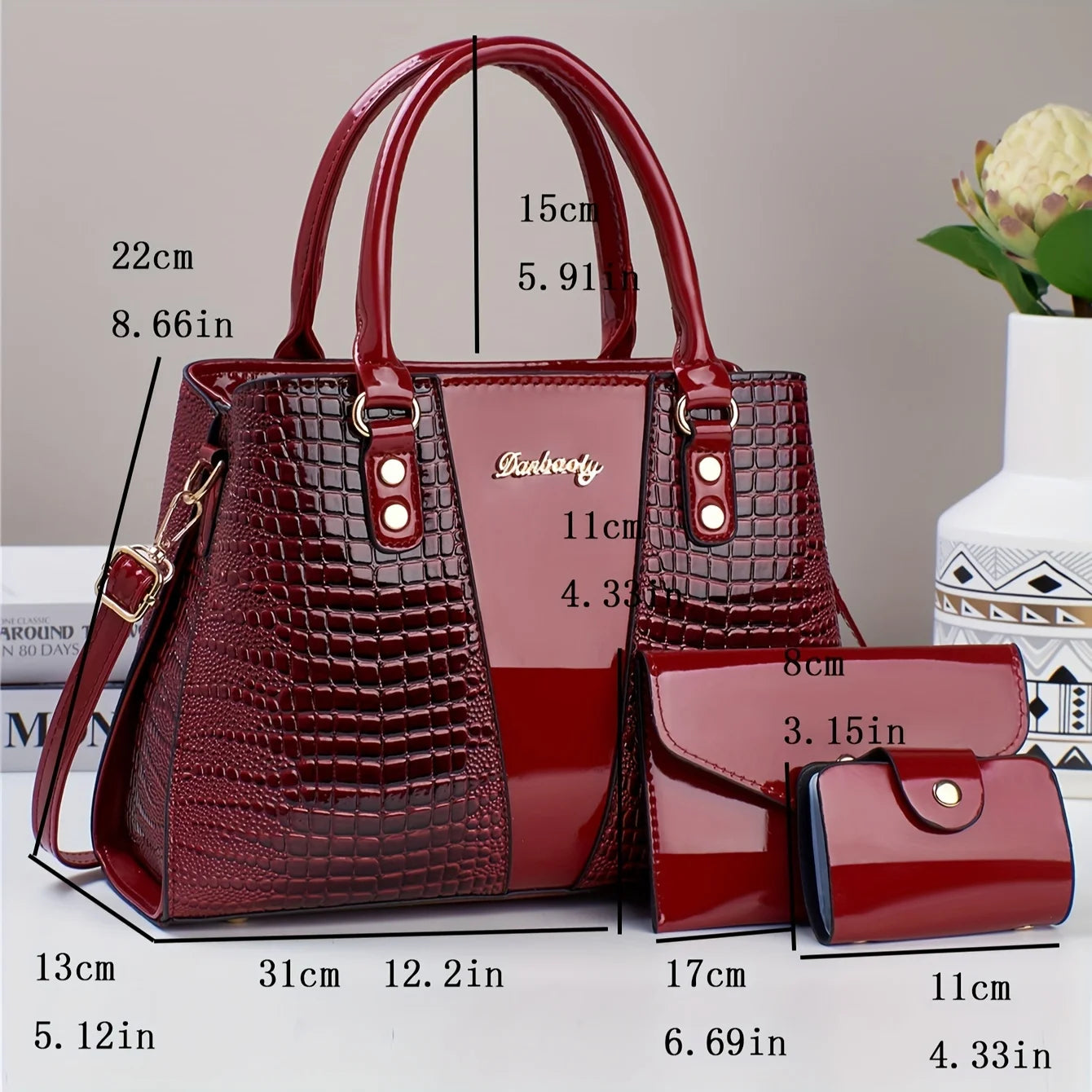 Luxury 3pcs Handbag Set Crocodile Pattern Large Capacity