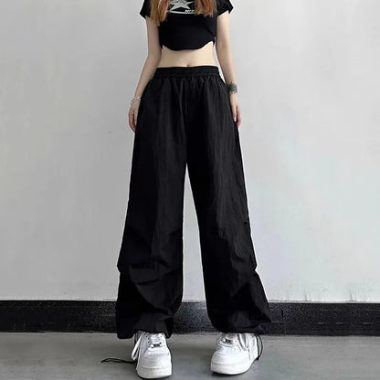 Xpqbb Y2K Parachute Black Pants Women Hip Hop Streetwear Oversize Pockets Cargo Trousers Harajuku Wide Leg Baggy Sweatpants Lady