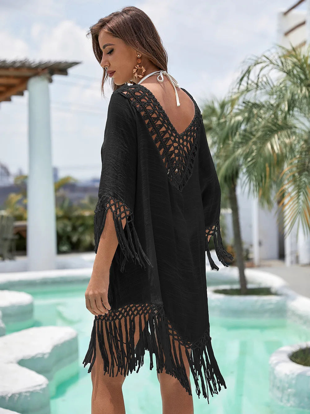 CROCHET BIKINI Women Lace Sheer Beach Dress Bikini Cover-Ups Casual