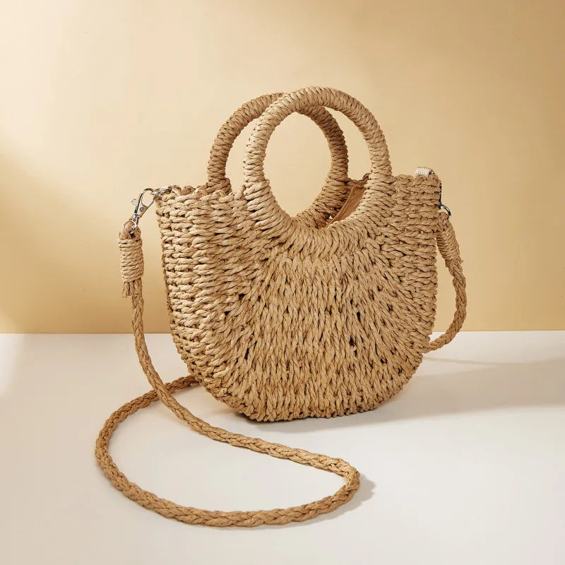 Handwoven Straw Rattan Half-Moon Beach