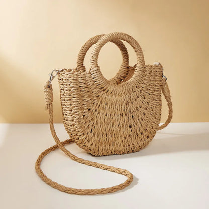Handwoven Straw Rattan Half-Moon Beach