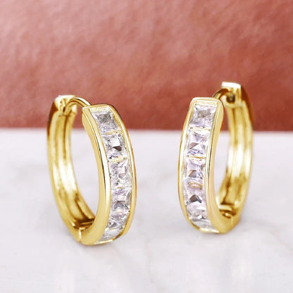 Classic Design Women Hoop Earrings Full with Princess Square