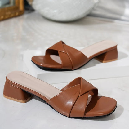 New Fashion Open Toe Solid Color Simple Leather