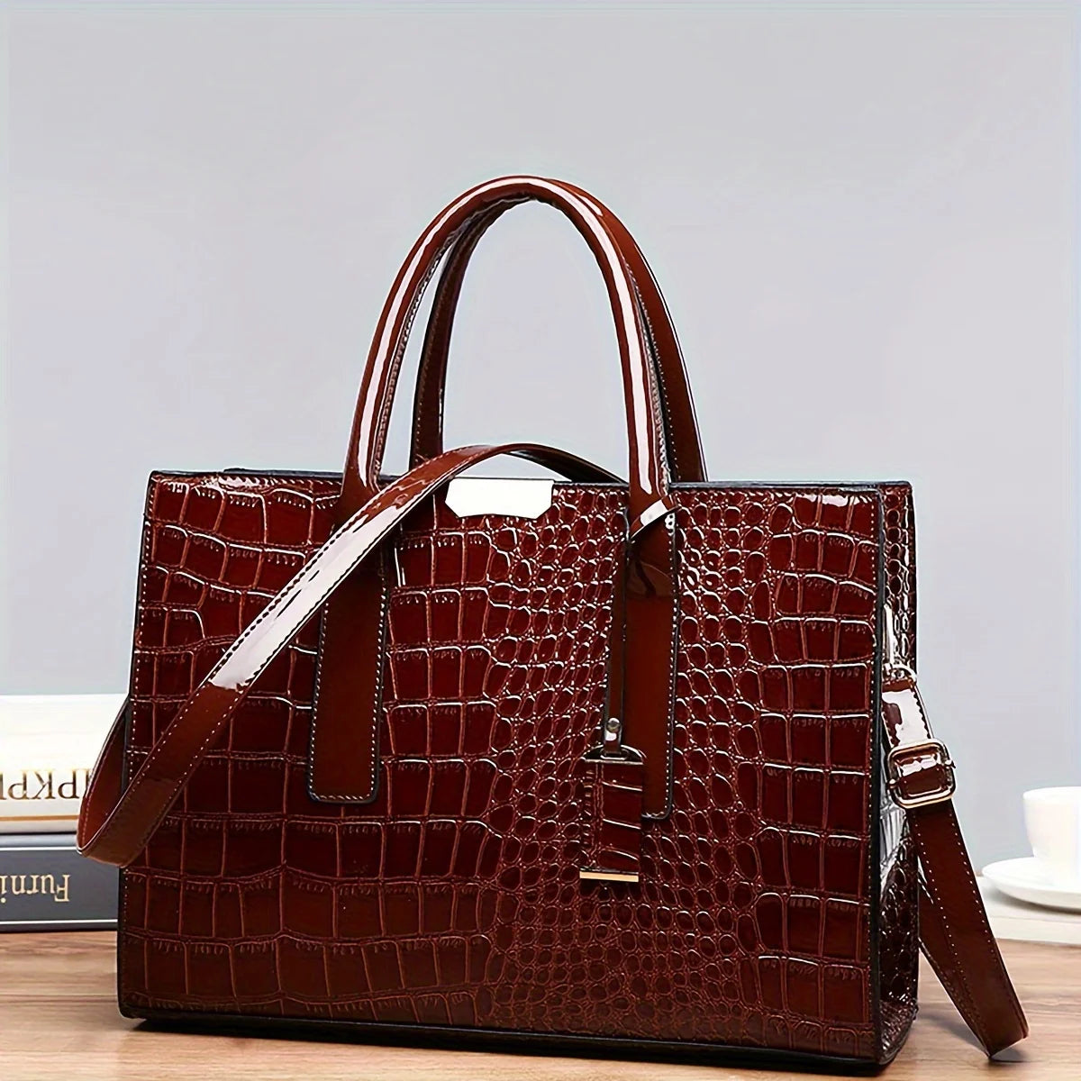 Women's Large Capacity Tote Bag – Elegant PU Leather Shoulder Handbag with Zipper