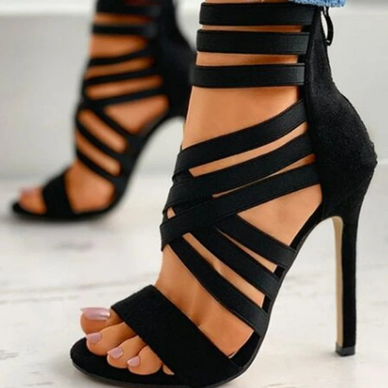 Women's Sandals Elastic Band Cross High Heels Sexy Peep Toe Pumps