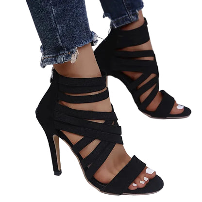Women's Sandals Elastic Band Cross High Heels Sexy Peep Toe Pumps