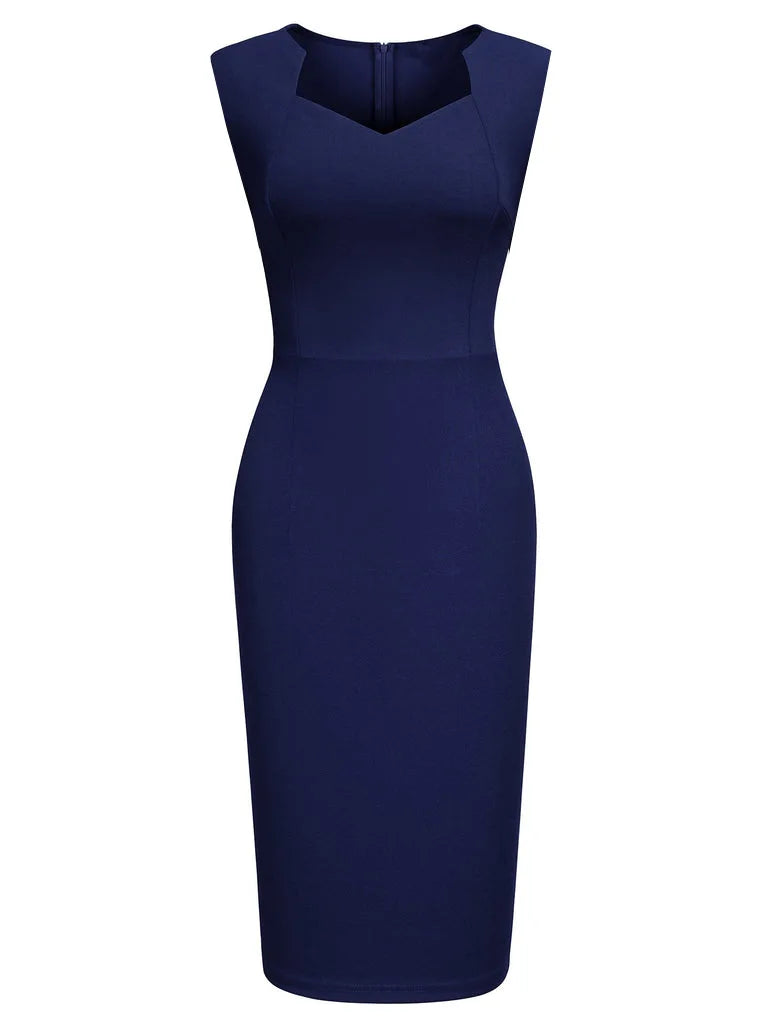 Women Elegant Square Neck Sleeveless Vintage Slim Work