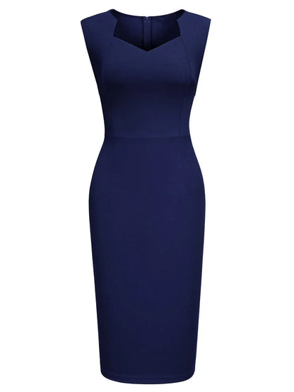 Women Elegant Square Neck Sleeveless Vintage Slim Work