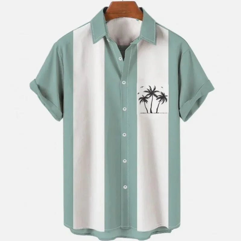Hawaiian Colorful Stripes Graphic Beach Shirt For Men Color Block 3D Printed