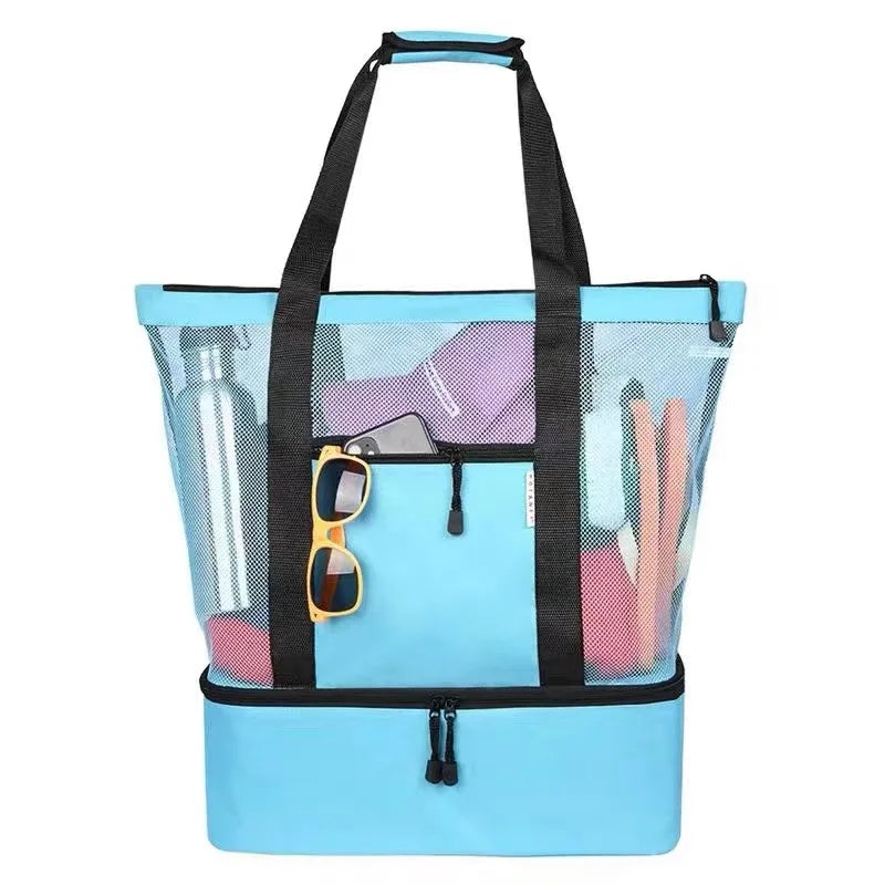 Tote Bag Mesh Beach Tote Bag with Insulated Cooler Compartment Extra Large