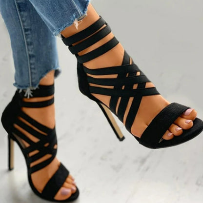 Women's Sandals Elastic Band Cross High Heels Sexy Peep Toe Pumps