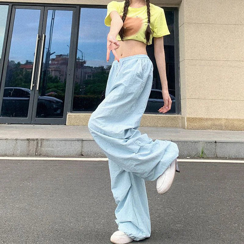 Xpqbb Y2K Parachute Black Pants Women Hip Hop Streetwear Oversize Pockets Cargo Trousers Harajuku Wide Leg Baggy Sweatpants Lady