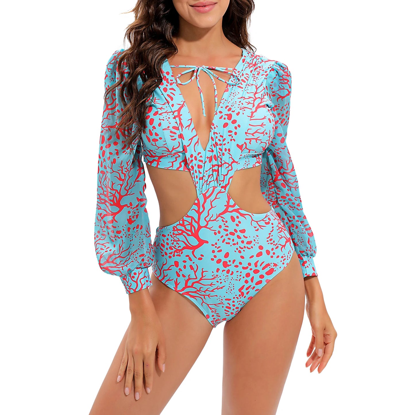 Sexy High Waist One Piece Swimsuit Women V Neck