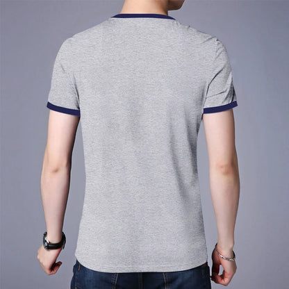 Men's Casual and Fashionable Solid Color V-neck Short Sleeved