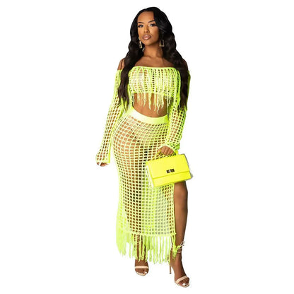 Skirt 2 Piece Set Women Beach Long Skirts Suit Top