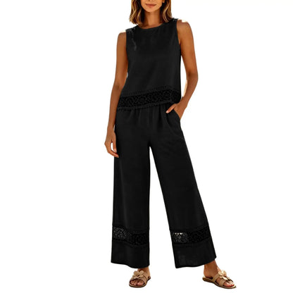Women's 2 Piece Lace Set - Crop Top & Wide Leg Pants