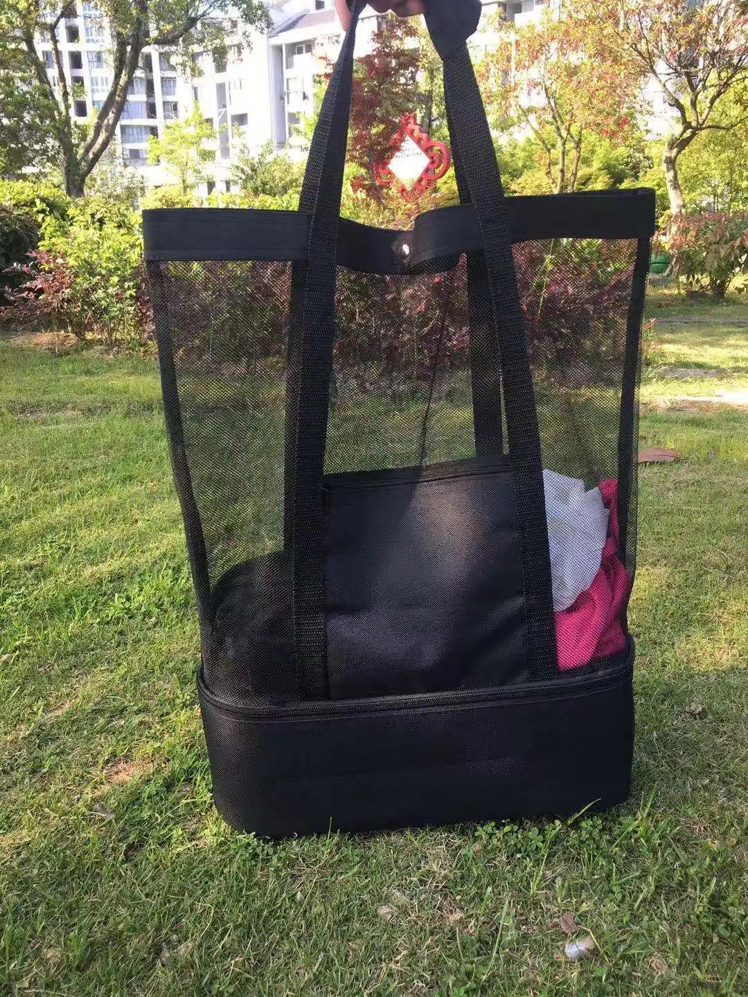 Tote Bag Mesh Beach Tote Bag with Insulated Cooler Compartment Extra Large