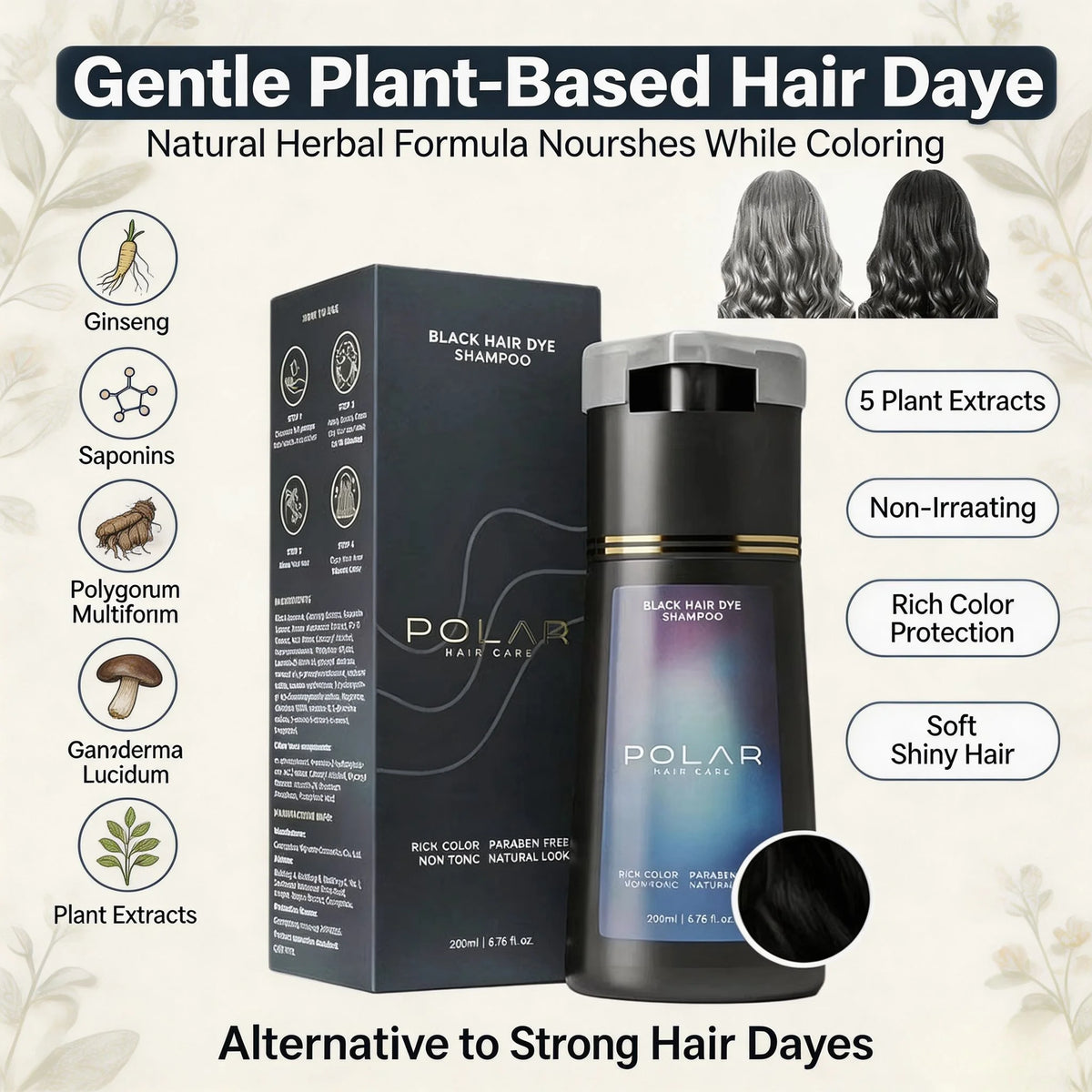 POLAR Hair Dye Shampoo 200ml – Semi-Permanent Color for Men & Women