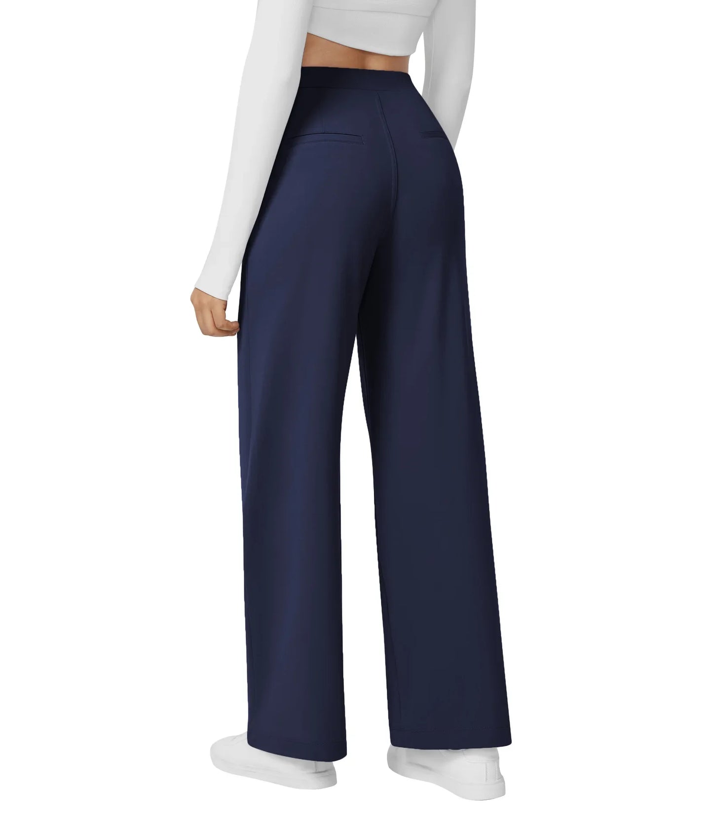 Flex High Waisted Work Pants Plicated Side Pockets Straight Leg