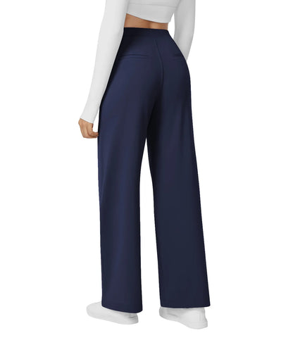 Flex High Waisted Work Pants Plicated Side Pockets Straight Leg