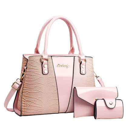 Luxury 3pcs Handbag Set Crocodile Pattern Large Capacity