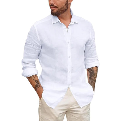 Mens Button Up Shirts for Men Long Sleeve Cotton Linen Hawaiian Beach