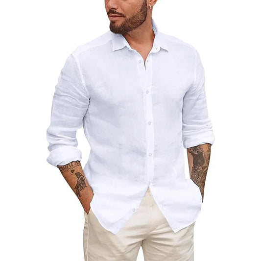 Mens Button Up Shirts for Men Long Sleeve Cotton Linen Hawaiian Beach