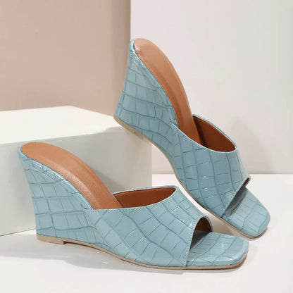 Snake Print Leather Wedges Shoes For Women