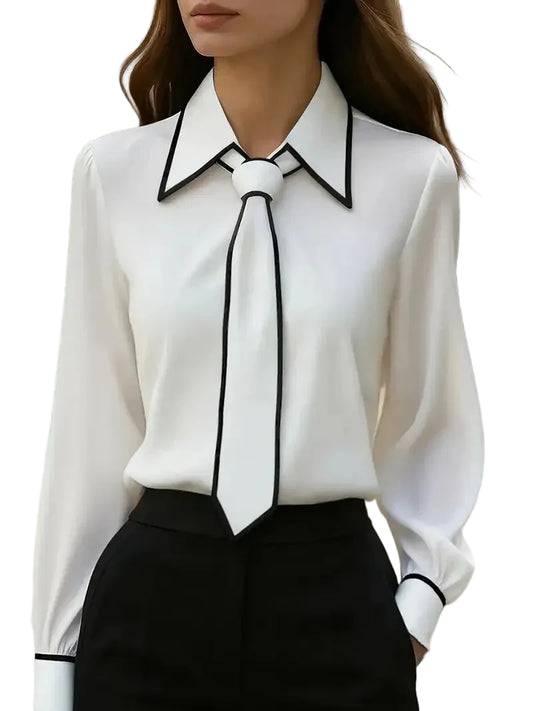 Women's fashion tie lapel design casual long-sleeved shirt