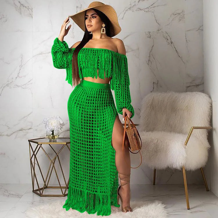 Skirt 2 Piece Set Women Beach Long Skirts Suit Top