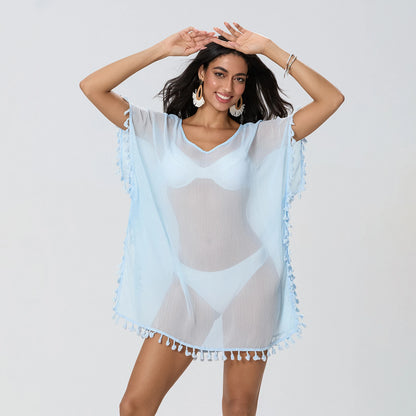 Trim Bikini Cover Up Beach Dress Women See