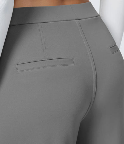 Flex High Waisted Work Pants Plicated Side Pockets Straight Leg