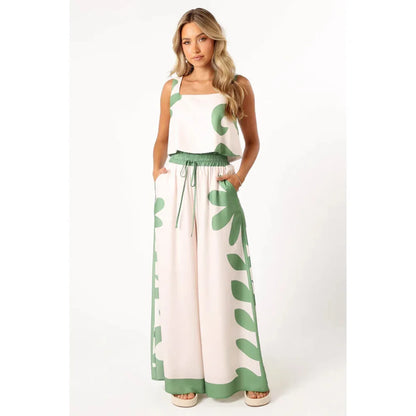 Women's Floral Print Vest & Wide Leg Pants Set