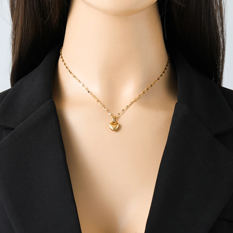 Stainless Steel Heart Love Necklace Bracelets Earrings Set For Women New Trendy 18K Gold Plated Waterproof Jewelry