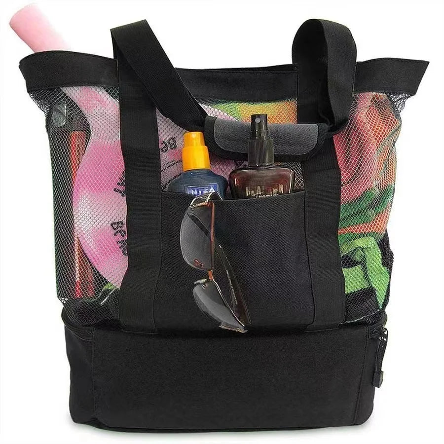 Tote Bag Mesh Beach Tote Bag with Insulated Cooler Compartment Extra Large