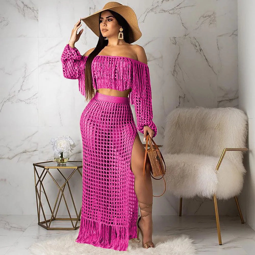 Skirt 2 Piece Set Women Beach Long Skirts Suit Top