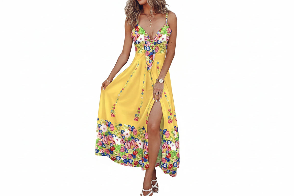 Women's Ombre Leaf Eyelet Maxi Dress - Hawaiian Sleeveless
