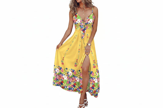 Women's Ombre Leaf Eyelet Maxi Dress - Hawaiian Sleeveless