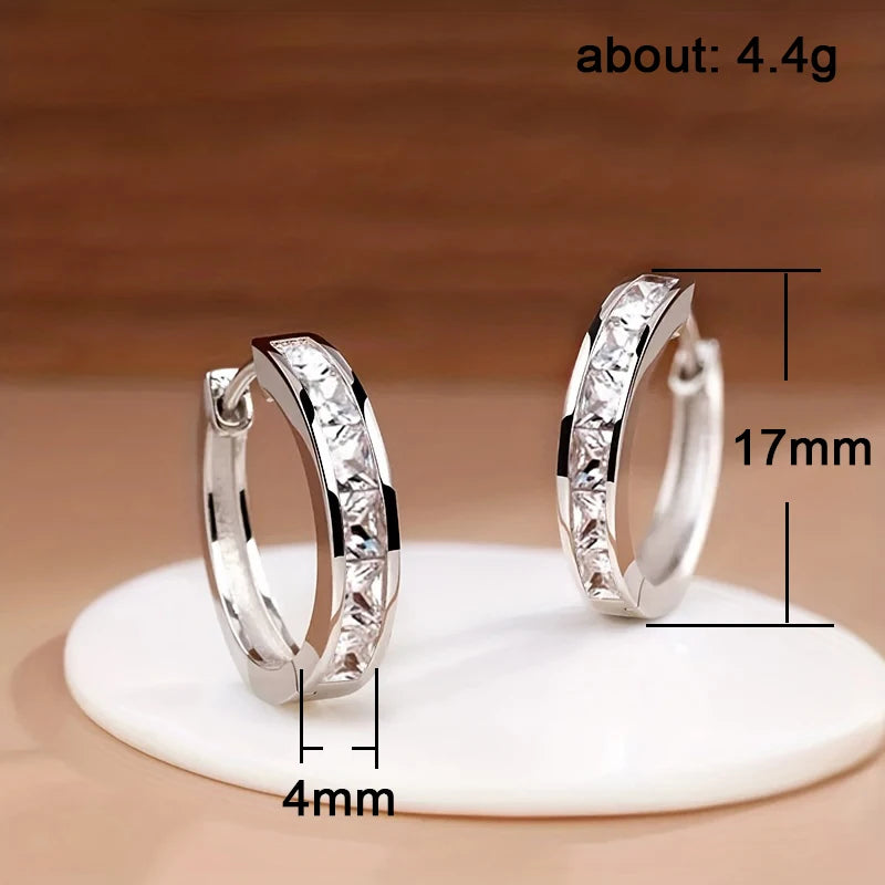 Classic Design Women Hoop Earrings Full with Princess Square