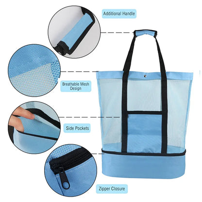 Tote Bag Mesh Beach Tote Bag with Insulated Cooler Compartment Extra Large