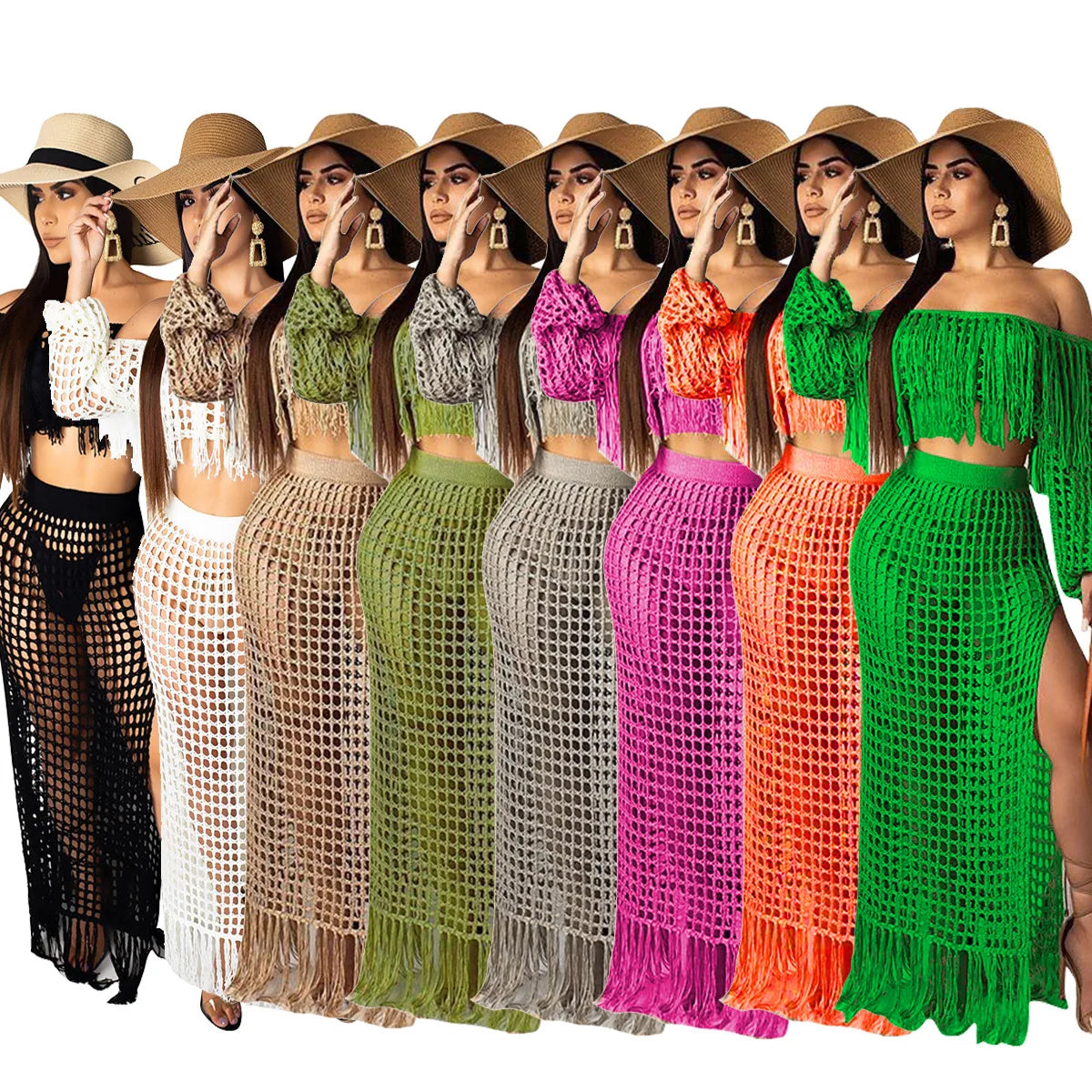 Skirt 2 Piece Set Women Beach Long Skirts Suit Top
