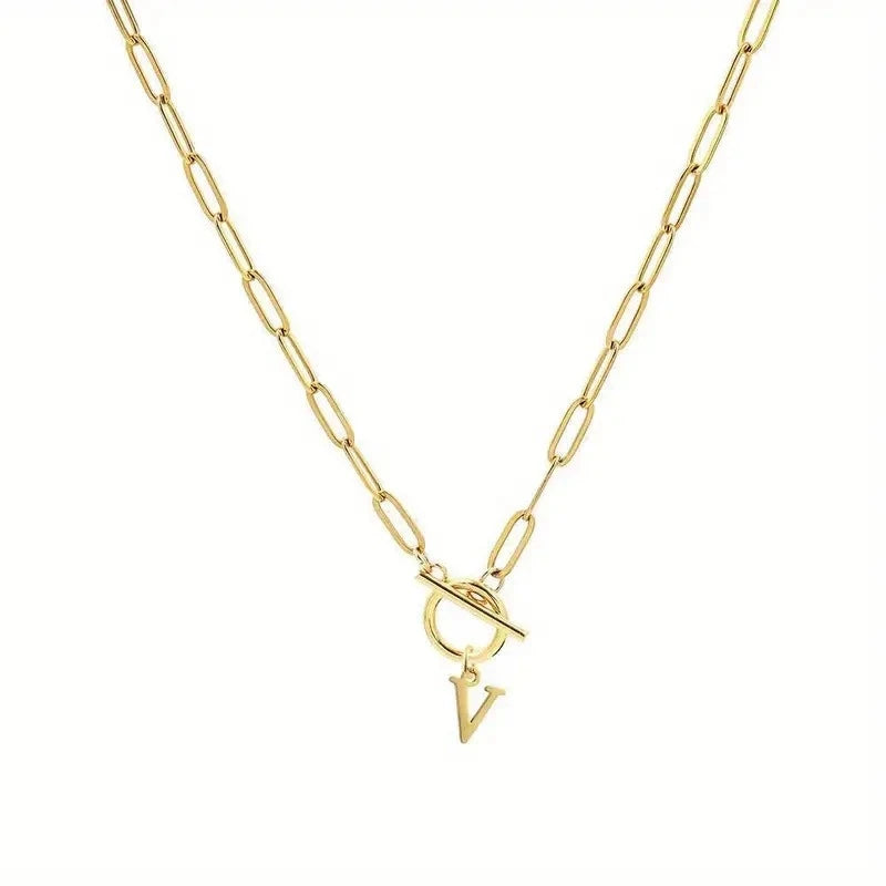 English Letter Initial Necklace 18K Gold Plated Stainless