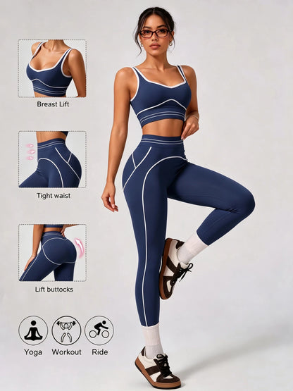Women's 2-Piece Activewear Set - Crop Tank Top & High Rise Leggings