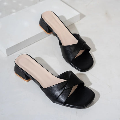 New Fashion Open Toe Solid Color Simple Leather