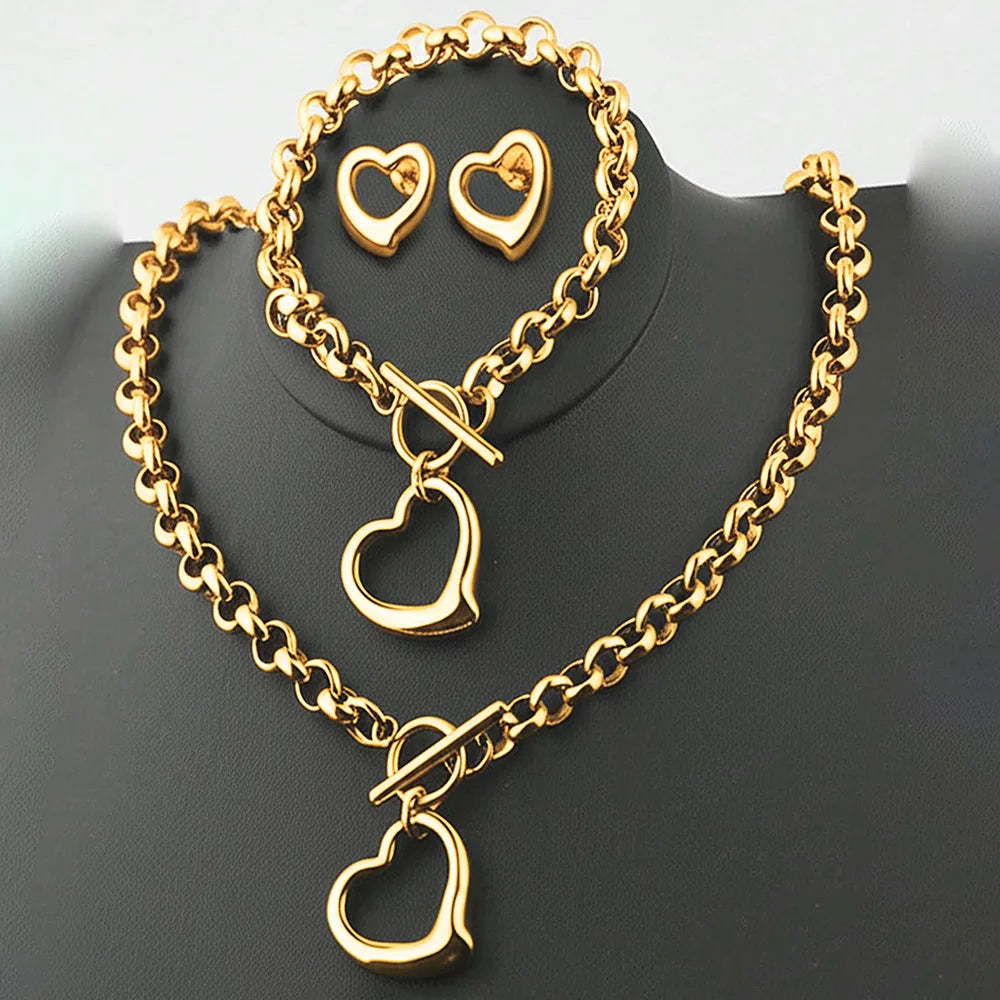 Set INS Exquisite Love Fashion Stainless Steel Bracelet Earrings