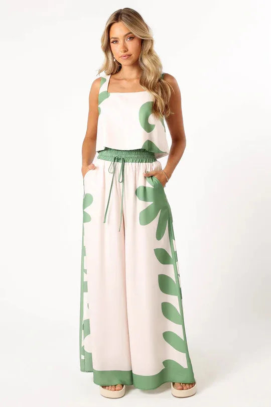 Women's Floral Print Vest & Wide Leg Pants Set