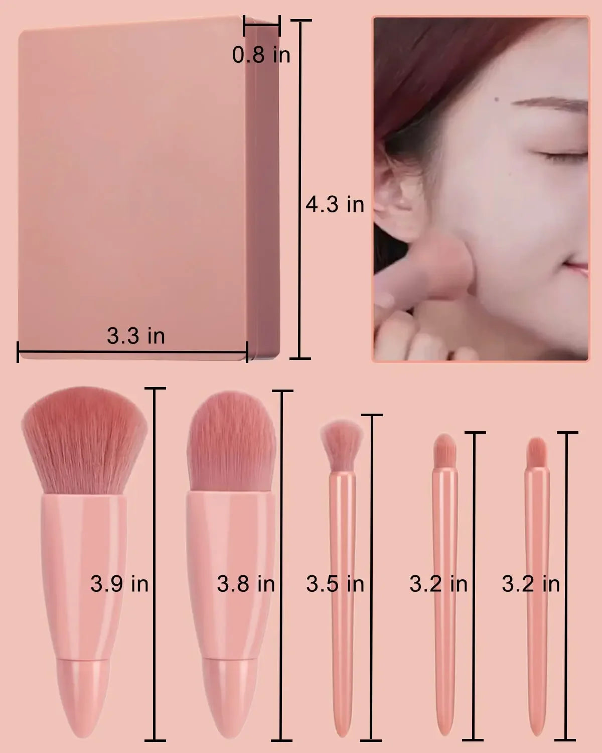 5pcs Mini Makeup Brush Set with Mirror - Multifunctional Travel
