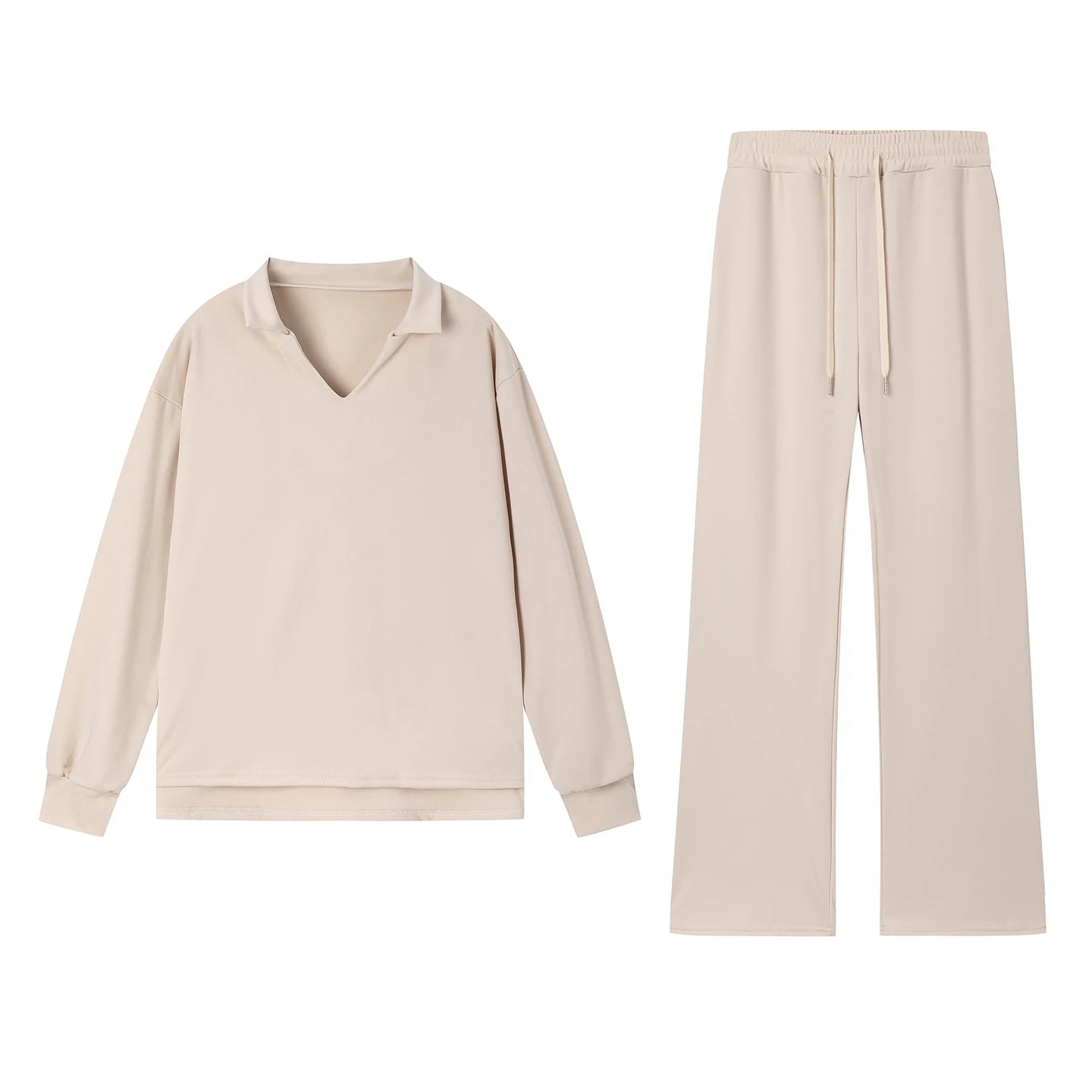 1 European and American Autumn and Winter New Fashion Casual Women's Long Sleeved Drawstring Solid Color Commuting Pants Set